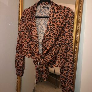 Cheetah Print Front Tie Blouse Top